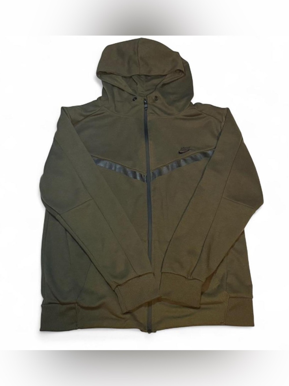 Nike Men's Olive Green Hooded Windbreaker with Chevron Detail Nike tech